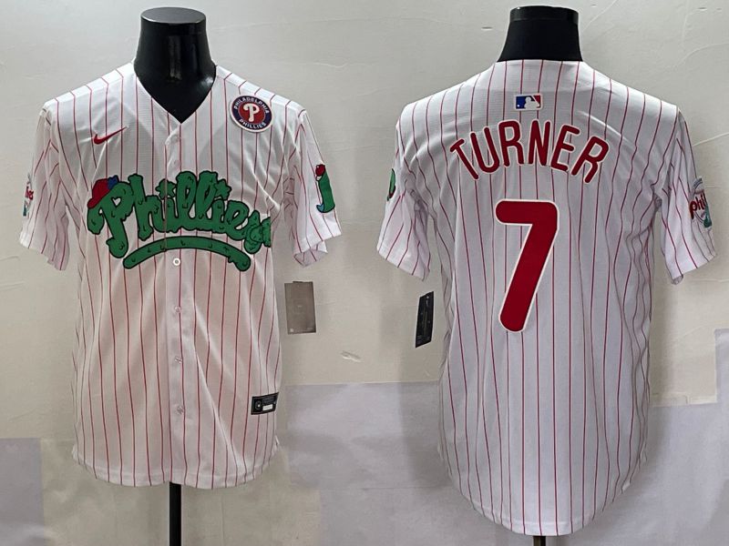 Men Philadelphia Phillies #7 Turner Stripe Red Four generations Joint Name 2025 Nike MLB Jersey style 5->philadelphia phillies->MLB Jersey